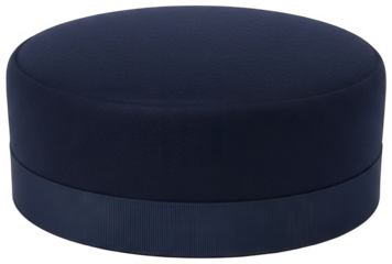 Elegant dark navy blue round storage or gift box with ribbed ribbon detailing isolated on transparent background