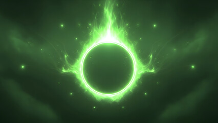 Obraz premium Green glowing ring in space with stars and nebula