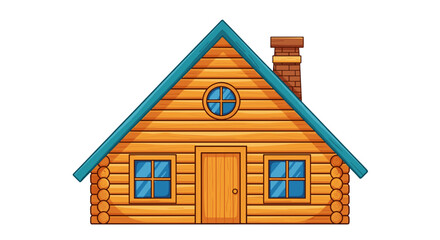 Rustic Wooden Log Cabin Illustration and Cozy Timber Forest House Icon