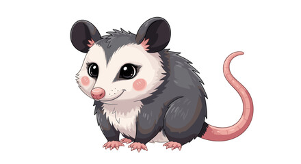 Cute Cartoon Opossum Illustration and Happy Possum Marsupial Character Icon