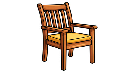 Wooden Armchair with Yellow Cushion and Outdoor Patio Furniture Icon