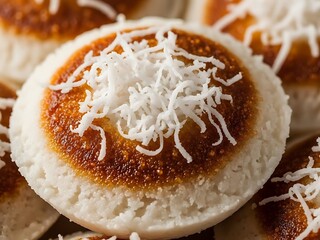 Steamed rice cakes with palm sugar and shredded coconut