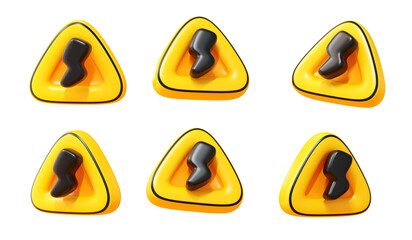 3d yellow warning sign with lightning bolt icon for high voltage electricity danger and power energy