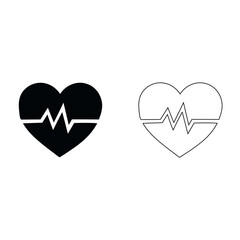Vector illustration of a red heart and heartbeat symbol with an ecg cardiogram line on a white background representing medical health care and cardiology life pulse