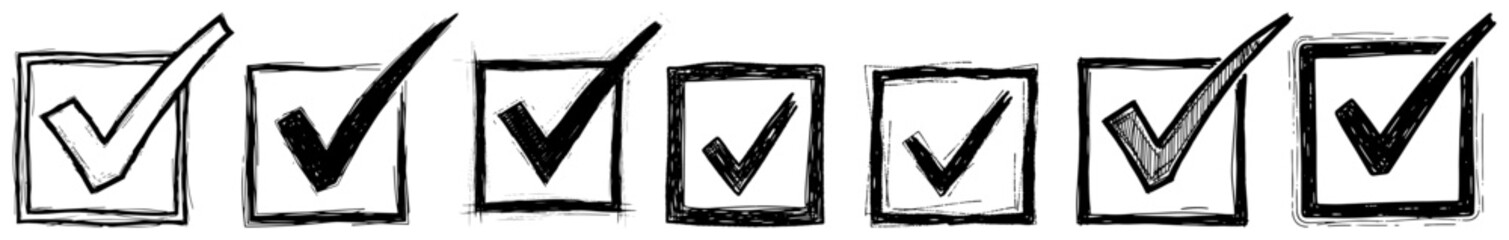 Hand Drawn Square Checkbox Tick Mark Icons Set – Rough Sketch Check Symbols Vector Illustration © Katarzyna
