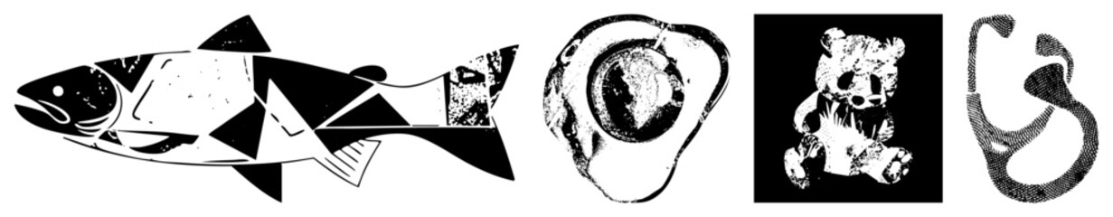 fish skull teddy bear abstract shapes