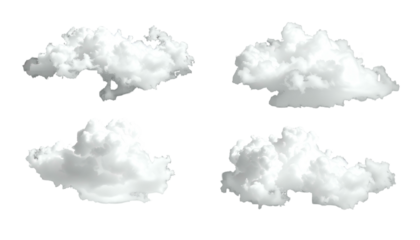Four fluffy, white clouds with varying shapes against a stark black background