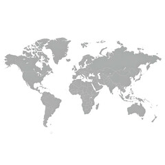 Fototapeta premium A flat, gray outline of a world map against a stark black background