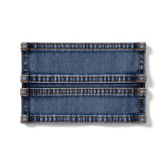 Blue denim fabric material with visible stitching and texture on a white background