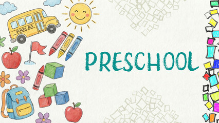 Preschool Education Symbols Crayon Drawing Text Horizontal 