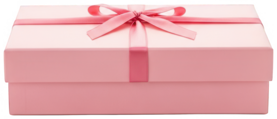 Elegant pink gift box with satin ribbon and bow on transparent background