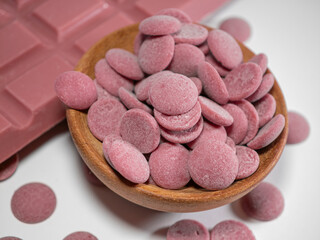 Pink chocolate variety, ruby ​​close up