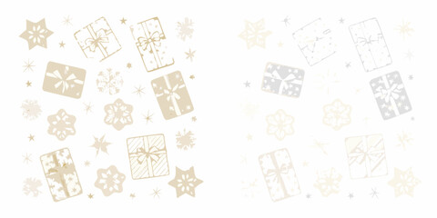 Festive background with gifts snowflakes and stars in neutral tones