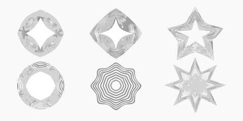 A collection of intricate grayscale geometric shapes with patterned details
