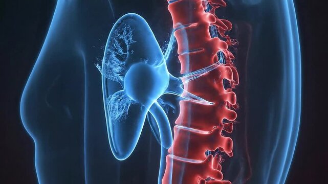 Medical Animation of Human Kidneys and Spine Anatomy with Red and Blue Glowing Effect for Educational and Healthcare