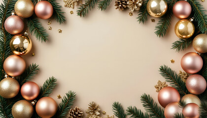 christmas background with fir branches and cones