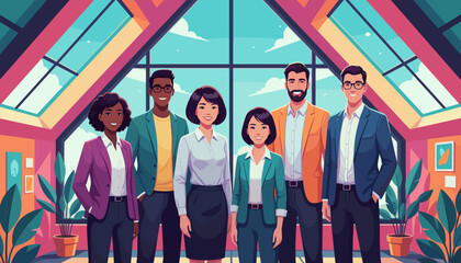 Confident diverse business team standing in a vibrant modern office Professional success and collaboration