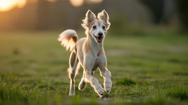 Graceful persian greyhound running freely in lush green meadow