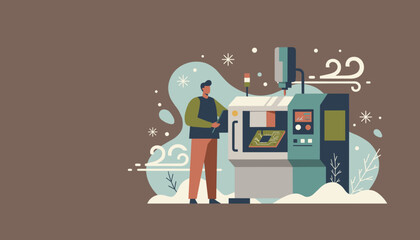 Technician uses a CNC machine to manufacture a circuit board representing modern electronics production and industry