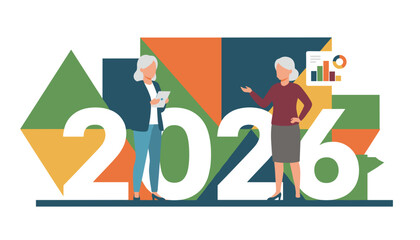 Senior businesswomen analyze 2026 growth projections and corporate strategy using data charts