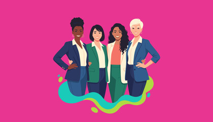 Professional diverse women team standing confidently Unity empowerment business success concept