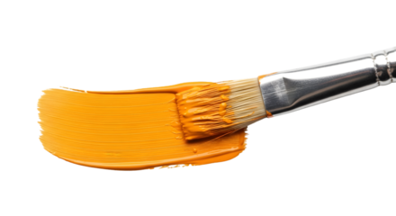 Vibrant Orange Paint Brush Stroke with Bristles on White Background High Resolution PNG