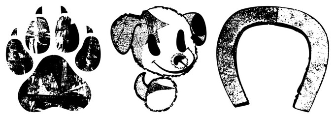 dog paw print cartoon dog head horseshoe