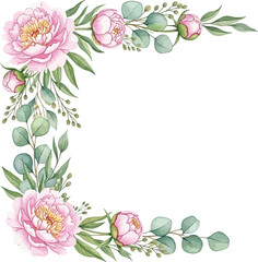 Watercolor Pink Peony Corner Frame for Wedding Invites
