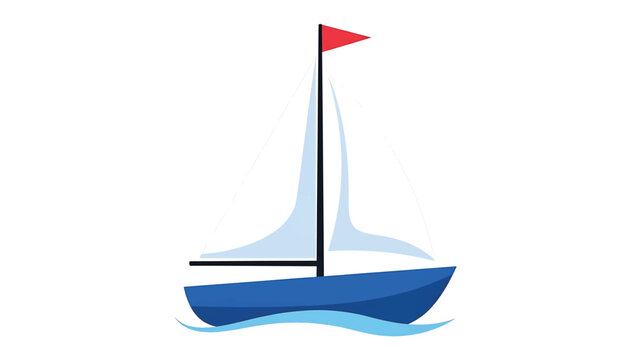 A cartoon sailboat with a red flag sails on waves. The boat is blue with white sails. The design is simple and clean on white background