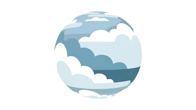 A cartoon-style illustration of a sphere filled with layers of clouds in various shades of blue and white, with a horizon line