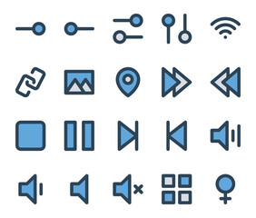Blue color outline icons set for User interface.