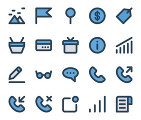 Blue color outline icons set for User interface.