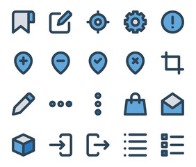Blue color outline icons set for User interface.