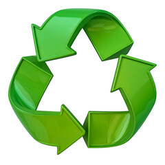 Obraz premium A vibrant, glossy green triangular symbol composed of three curved arrows on a black background