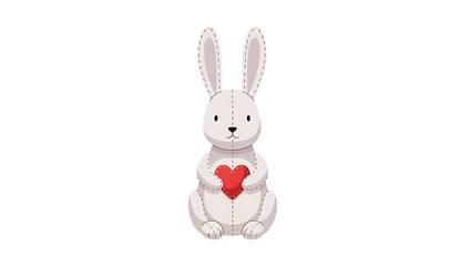 Fototapeta premium A cartoon-style illustration features a stuffed rabbit holding a red heart. It's a sweet, minimalist image on a white background