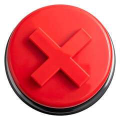 Fototapeta premium Shiny red button with a raised 'X' symbol set against a dark background