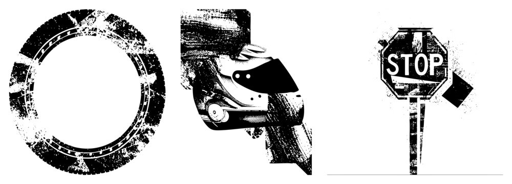 tire track roller skate stop sign vector set