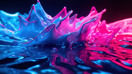 Vibrant neon liquid splashes in dynamic motion with blue and pink hues