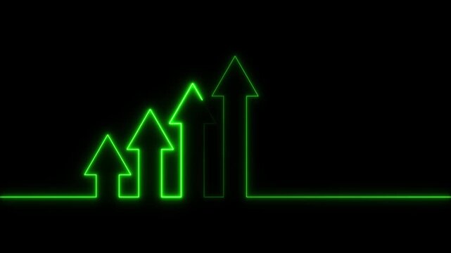 Glowing arrow rising line Neon light Financial business graph chart animation video . Neon business growth concept animated on black background 4k video