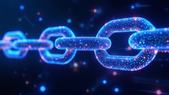 Glowing digital chain represents secure cryptocurrency blockchain technology connections in cyberspace.