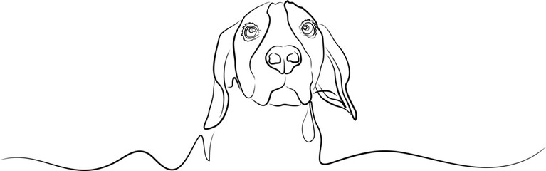 Minimalist continuous line art drawing of a Beagle dog head