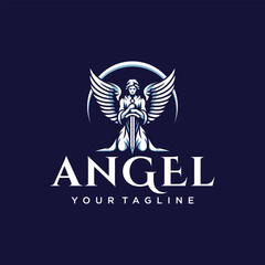 Angel Guardian Logo with Wings and Sword Vector Illustration