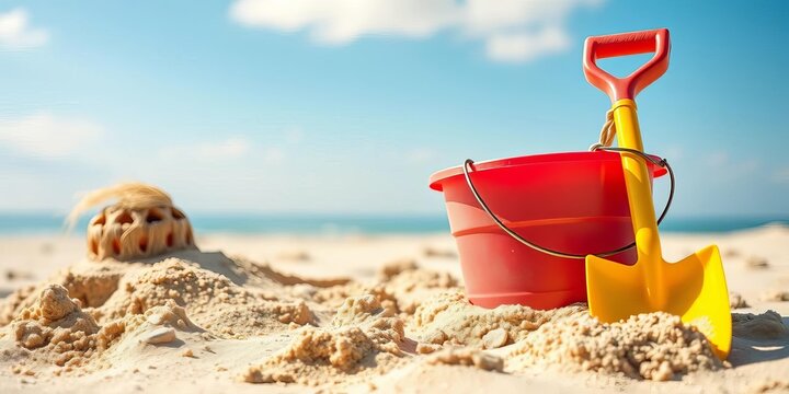 Bucket and spade for sandcastle building on a sunny day,  creative,  bucket