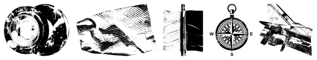 nautical compass and ship wheel vector