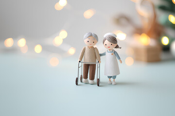 リハビリに励む高齢者と介護士の穏やかな時間／まみおデザイン福祉シリーズ
