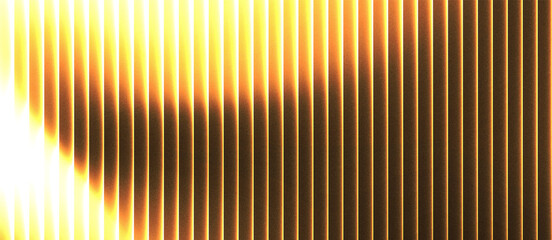 Abstract grainy ribbed glass background in golden orange tones with glossy curved texture, vertical light lines and smooth gradient for use in luxury design or digital surface visuals