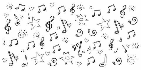 Fototapeta premium A whimsical collection of musical notes stars hearts and playful swirls