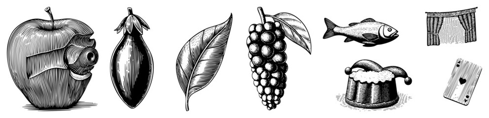 Fruit vegetable leaf fish hat card