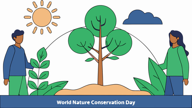 People planting a tree under a sunny sky for nature conservation - Powered by Adobe