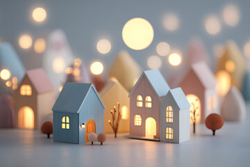 街の灯りに包まれたかわいい住宅とやさしい街並み／まみおデザイン街並みシリーズ
